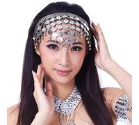 Lauthen.S Women Belly Dance Headband Coins Tribal Headpiece Gypsy Jewelry Costume Accessory (One Size, Silver 01)