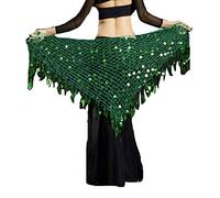 Lauthen.S Women Belly Dance Hip Scarf Sequins Mesh Triangle Wrap Skirt Waist Chain - Green - Waist:26"/43"