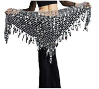 Lauthen.S Women Belly Dance Hip Scarf Sequins Mesh Triangle Wrap Skirt Waist Chain - silver - Waist:26"/43"