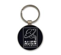 Lauthings Alien Invasion UFO Keychain, Black Glass Circle Design, Custom, Steel Keyring