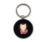 Lauthings American Bobtail Cat Drawing, Keychain, Glass Round Design, Custom Keyring