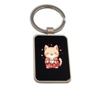 Lauthings American Bobtail Cat Drawing, Steel Keychain, Black Glass Key Ring, Tag