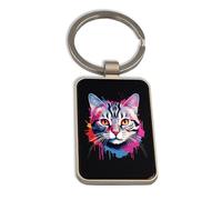 Lauthings American Shorthair Cat Portrait, Steel Keychain, Black Glass Key Ring, Tag