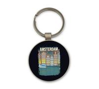 Lauthings Amsterdam Poster Canal Houses At Night Netherlands, Keychain, Glass Round Design, Custom Keyring