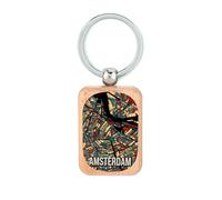 Lauthings Amsterdam The Netherlands City Map Wooden Keychain, Dog Tag, Accessory Keyring
