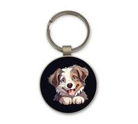 Lauthings Australian Shepherd Dog Fur Baby, Keychain, Glass Round Design, Custom Keyring