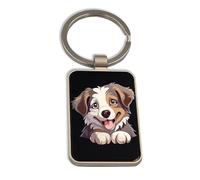 Lauthings Australian Shepherd Dog Fur Baby, Steel Keychain, Black Glass Key Ring, Tag