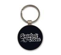 Lauthings Baseball Vibes Sport Keychain, Black Glass Circle Design, Custom, Steel Keyring