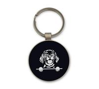 Lauthings Beagle Cute Dog Keychain, Black Glass Circle Design, Custom, Steel Keyring