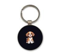 Lauthings Beagle Cute Dog Puppy, Keychain, Glass Round Design, Custom Keyring