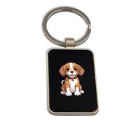 Lauthings Beagle Cute Dog Puppy, Steel Keychain, Black Glass Key Ring, Tag