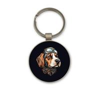 Lauthings Beagle Dog Steampunk Portrait, Keychain, Glass Round Design, Custom Keyring