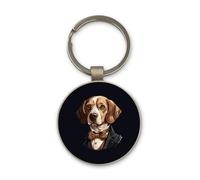 Lauthings Beagle Noble Pet Portrait Funny, Keychain, Glass Round Design, Custom Keyring