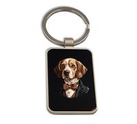 Lauthings Beagle Noble Pet Portrait Funny, Steel Keychain, Black Glass Key Ring, Tag