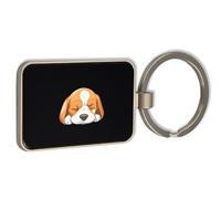 Lauthings Beagle Sleeping Dog Cartoon, Steel Keychain, Black Glass Key Ring, Tag