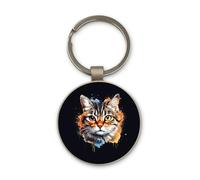 Lauthings Black-Footed Cat Portrait, Keychain, Glass Round Design, Custom Keyring