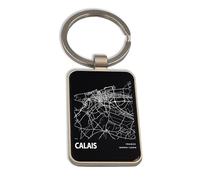 Lauthings Calais France Blueprint City Map, Keychain Black Glass, Custom Key Ring