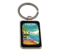 Lauthings Cancun Mexico Travel Souvenir, Steel Keychain, Black Glass Key Ring, Tag