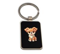 Lauthings Chihuahua Cute Dog Puppy, Steel Keychain, Black Glass Key Ring, Tag
