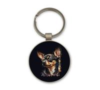 Lauthings Chihuahua Dog Breed, Keychain, Glass Round Design, Custom Keyring