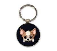 Lauthings Chihuahua Dog Dad Mom Puppy Kawaii, Keychain, Glass Round Design, Custom Keyring