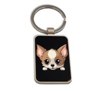Lauthings Chihuahua Dog Dad Mom Puppy Kawaii, Steel Keychain, Black Glass Key Ring, Tag