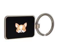 Lauthings Chihuahua Fawn White Dog Pet Owner, Steel Keychain, Black Glass Key Ring, Tag