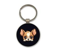 Lauthings Chihuahua Fur Babay Cute Puppy Dog, Keychain, Glass Round Design, Custom Keyring