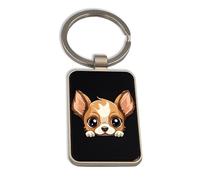 Lauthings Chihuahua Fur Babay Cute Puppy Dog, Steel Keychain, Black Glass Key Ring, Tag