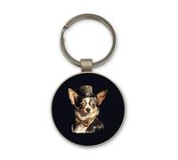 Lauthings Chihuahua Noble Pet Portrait Funny, Keychain, Glass Round Design, Custom Keyring