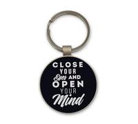 Lauthings Close Your Eyes And Open Your Mind Keychain, Black Glass Circle Design, Custom, Steel Keyring