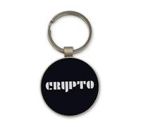 Lauthings Crypto Digital Currency Keychain, Black Glass Circle Design, Custom, Steel Keyring