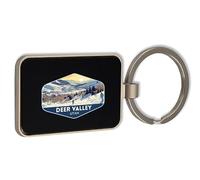 Lauthings Deer Valley USA Utah Travel Souvenir, Steel Keychain, Black Glass Key Ring, Tag
