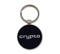 Lauthings Digital Crypto Currency Minimal Keychain, Black Glass Circle Design, Custom, Steel Keyring