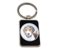 Lauthings Dog Mom Dad Beagle Puppy Breed, Steel Keychain, Black Glass Key Ring, Tag
