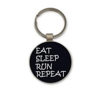 Lauthings Eat Sleep Run Repeat Runing Keychain, Black Glass Circle Design, Custom, Steel Keyring