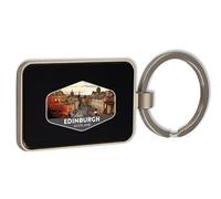 Lauthings Edinburgh Scotland Travel Souvenir, Steel Keychain, Black Glass Key Ring, Tag