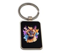 Lauthings European Burmese Cat Portrait, Steel Keychain, Black Glass Key Ring, Tag