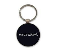 Lauthings Hashtag Bass Guitar Music Guitarist Keychain, Black Glass Circle Design, Custom, Steel Keyring