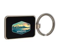 Lauthings Honolulu Hawaii Travel Charm, Steel Keychain, Black Glass Key Ring, Tag