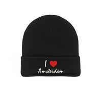 Lauthings I Love Amsterdam City Netherlands Embroidered Art Unisex Winter Hat Beanie Black