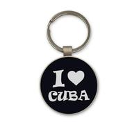 Lauthings I Love Cuba Travel Keychain, Black Glass Circle Design, Custom, Steel Keyring