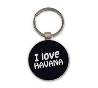 Lauthings I Love Havana City Travel Cuba Keychain, Black Glass Circle Design, Custom, Steel Keyring