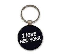 Lauthings I Love New York City Travel USA Keychain, Black Glass Circle Design, Custom, Steel Keyring