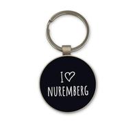 Lauthings I Love Nuremberg City Travel Germany Keychain, Black Glass Circle Design, Custom, Steel Keyring