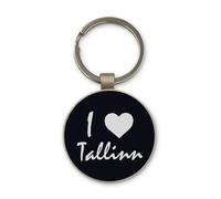 Lauthings I Love Tallinn City Travel Estonia Keychain, Black Glass Circle Design, Custom, Steel Keyring