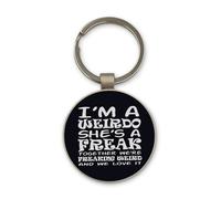 Lauthings I’m A Weirdo She’s A Freak Together We’re Freaking Weird Funny Couple Keychain, Black Glass Circle Design, Custom, Steel Keyring