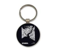 Lauthings Istanbul Turkey Blueprint City Map Keychain, Black Glass Circle Design, Custom, Steel Keyring