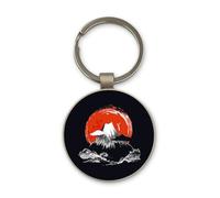 Lauthings Japan Japanese Volcano Red Sun Rising, Keychain, Glass Round Design, Custom Keyring