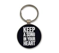 Lauthings Keep A Song Music Guitar Keychain, Black Glass Circle Design, Custom, Steel Keyring